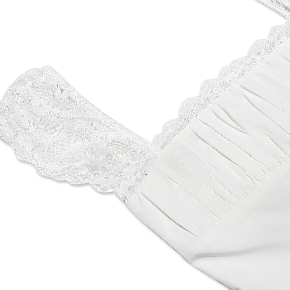 AIERTU  -  Lace Square Collar U Neck Mini Dress Skirt Straps Suspenders Slim Aline Backless White French Sweet Dress Summer Sleeveless Aiertu