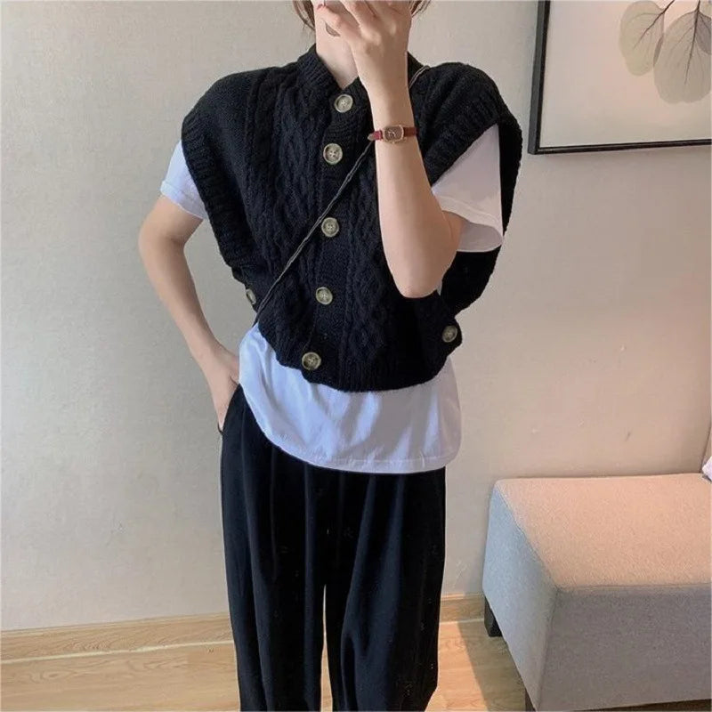AIERTU  -  Button-knitted Cardigan Vest Women's Women's Soft Waxy Gentle Wind Sweater Vest Women Aiertu