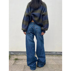 Aiertu Blue Women Jeans High Waist Fashion American Vintage Streetwear Y2K Ripped Wide Leg Jean Female Denim Trouser Baggy Denim Pants Aiertu