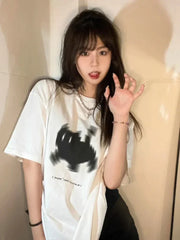 Aiertu Summer Y2k Aesthetic Print Basic Short Sleeve T-shirts Streetwear All Match Loose Tops Women Casual Harajuku Oversize O Neck Tee Aiertu