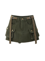 Aiertu Grey Mini Skirts Women High Waist Cargo Skirt Fashion Autumn Winter Woman Skirt Streetwear Short Skirts Pockets For Women Aiertu