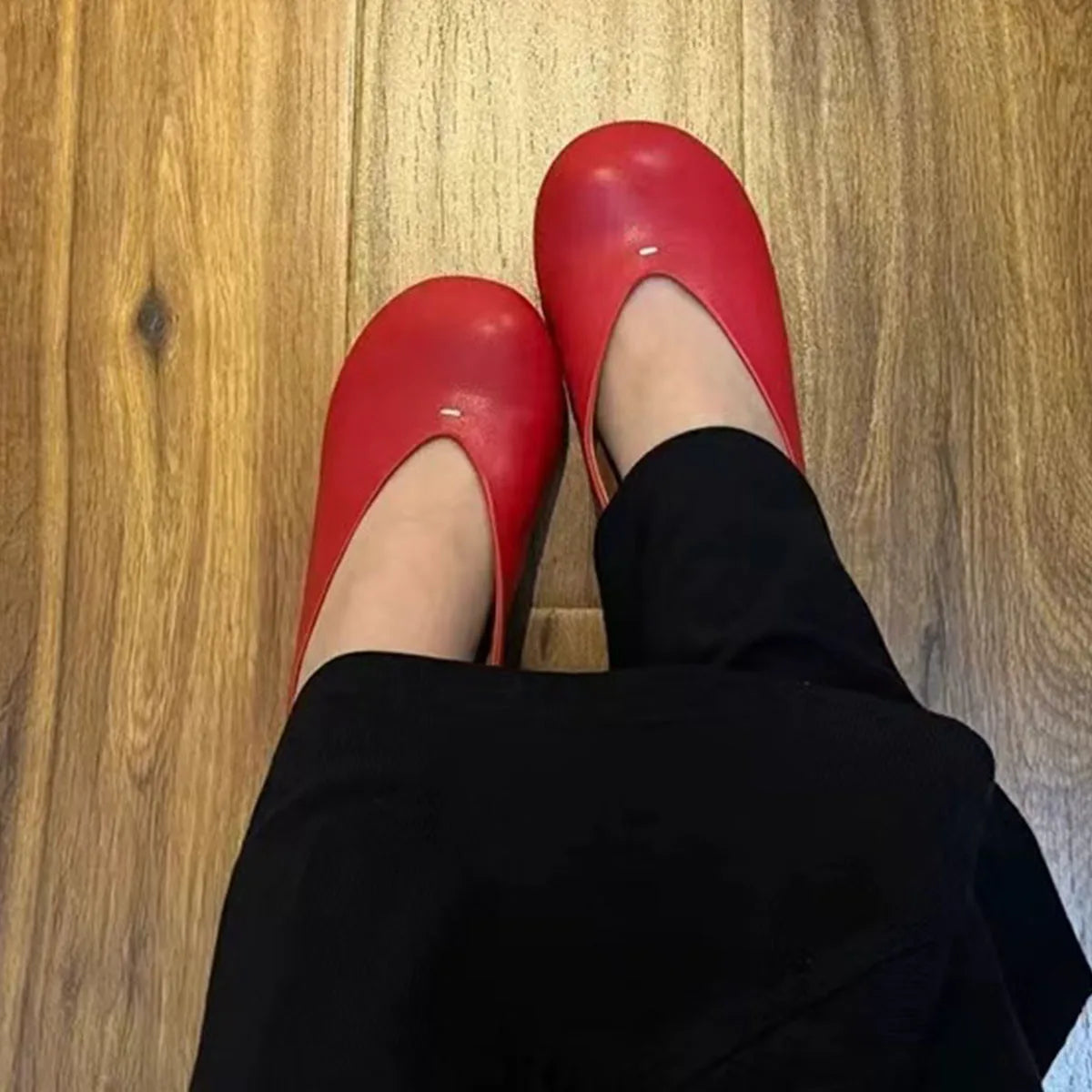 AIERTU  -  Red Round Toe Women's Mary Jane Flats Spring Cute Slip On Big Toe Ballet Flats Shoes Size 35-40 Aiertu