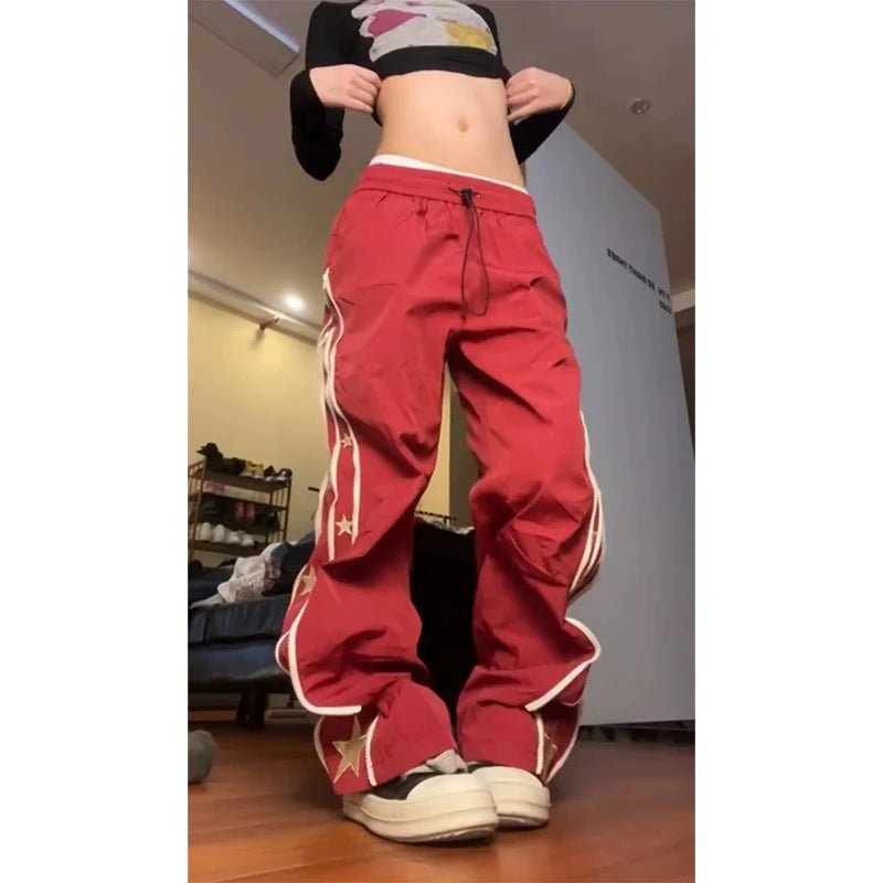 Aiertu Women's Baggy Wine Red Sweatpants Harajuku Streetwear Fashion Y2k High Waist Oversize Jogger Pants Vintage Wide Trousers Clothes Aiertu