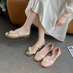 AIERTU  -  Spring New Fashion Single Shoes Shallow Mouth Versatile Block Heel Flower One Buckle Mary Jane Shoes Aiertu