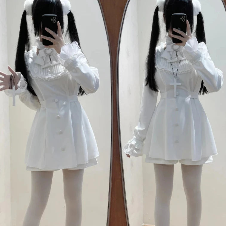 Japanese Punk Style Y2k Lolita OP Dress Women Vintage Elegant Ruffle Bow Lace Evening Party Dresses Female High Waist Slim Dress Aiertu