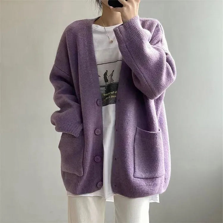 AIERTU  -  Girly Knitted Sweater Cardigan Long-sleeved Jacket College Style Autumn and Winter Sweater Women Aiertu
