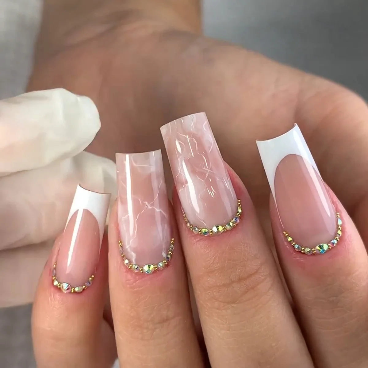 Aiertu 24Pcs Long Ballet False Nails with Bow Designs Pink Coffin Press on Nails Wearable French Fake Nail Full Cover Manicure Tips Aiertu