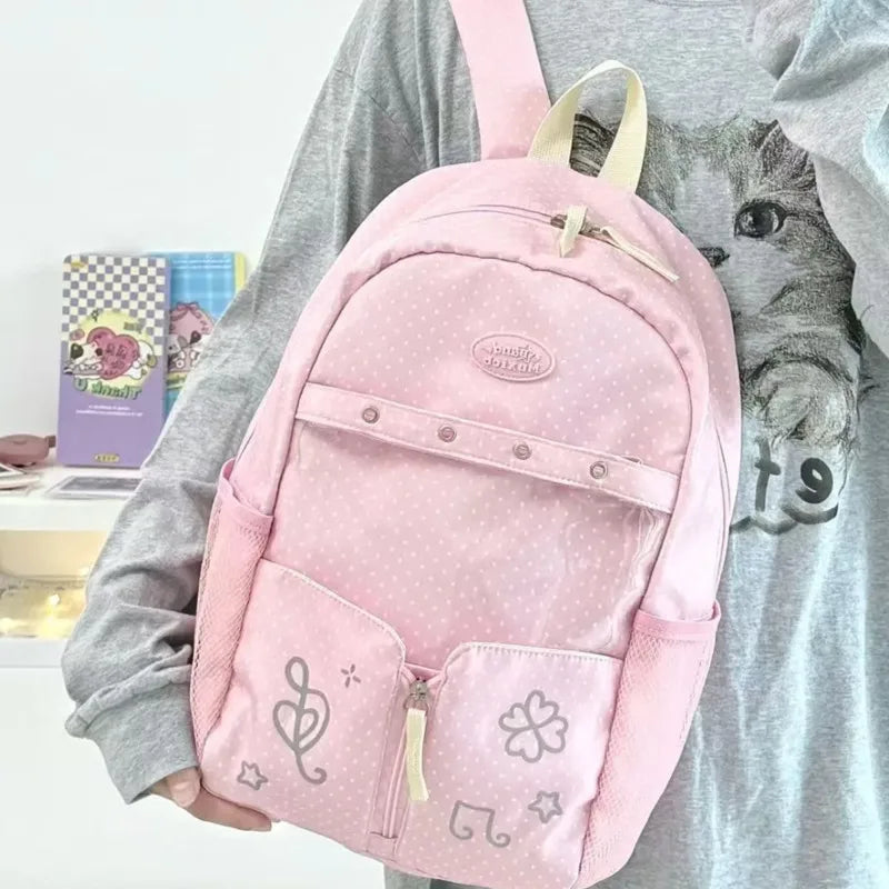 AIERTU  -  Star Polka Dots Backpack Y2k Versatile Girl High Capacity Multi Size Commuting Student Lightweight Double Shoulder Canvas Bag Aiertu