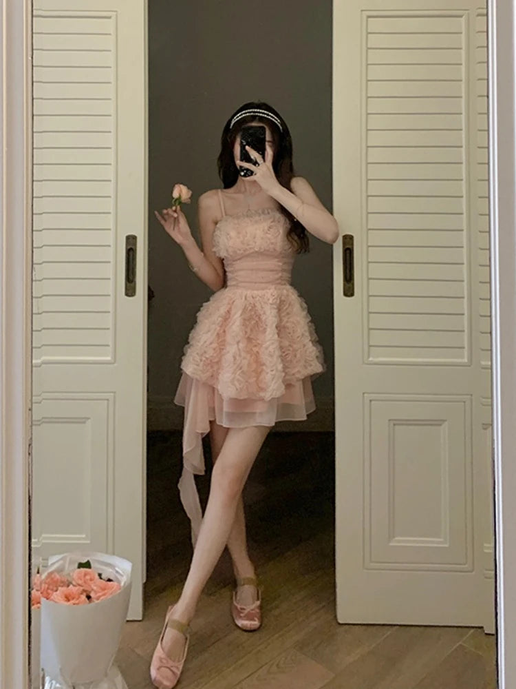 Aiertu Pink Sweet Y2k Mini Dress women SummerCasual Elegant Sleeveless Short Party Dress Slim One Piece Dress Korean Fashion Chic Aiertu