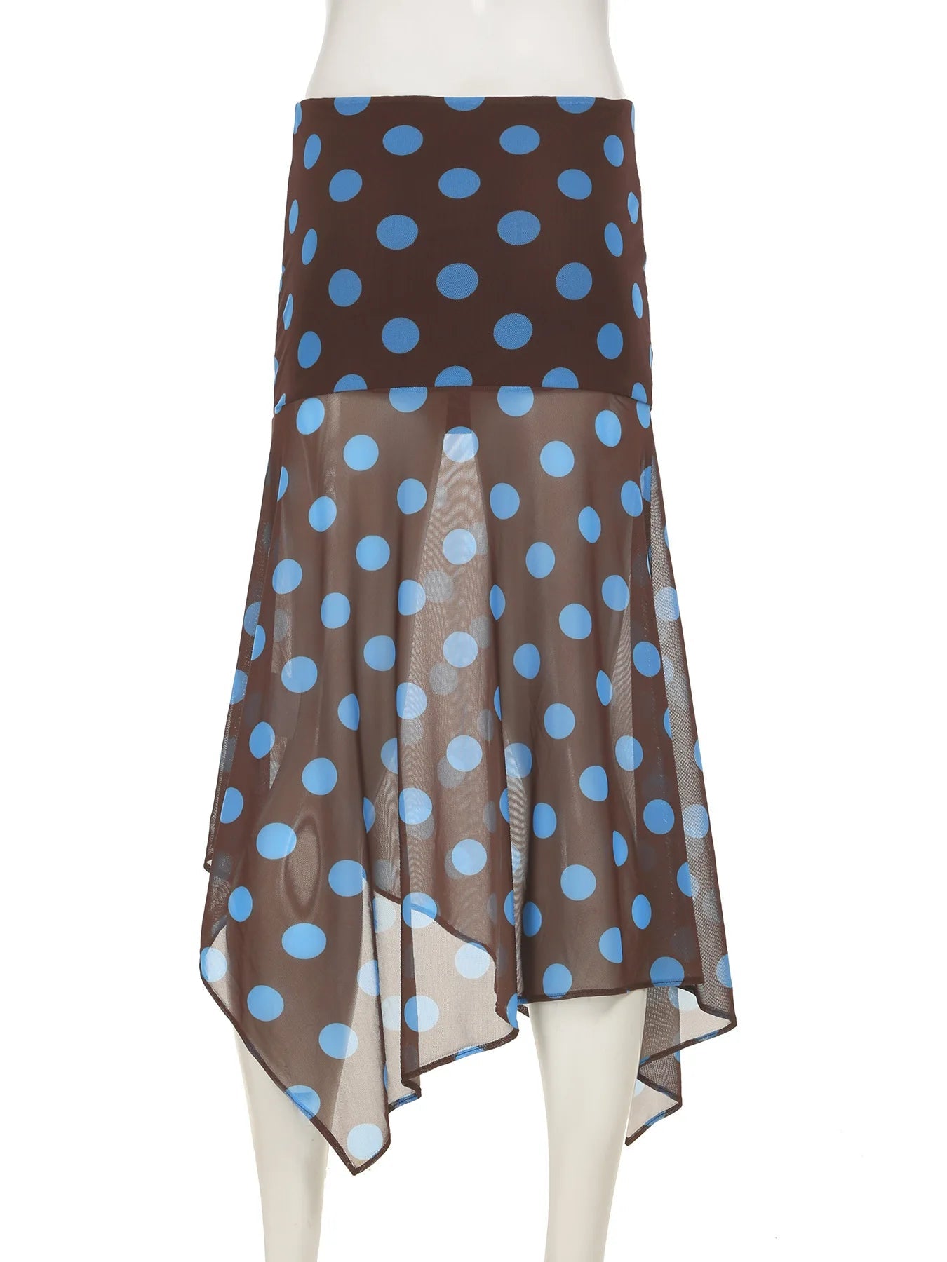 AIERTU  -  Style Fashionable Polka Dot Irregular Mesh Skirt New Temperament Light and Mature Style Mid-length Skirt Aiertu