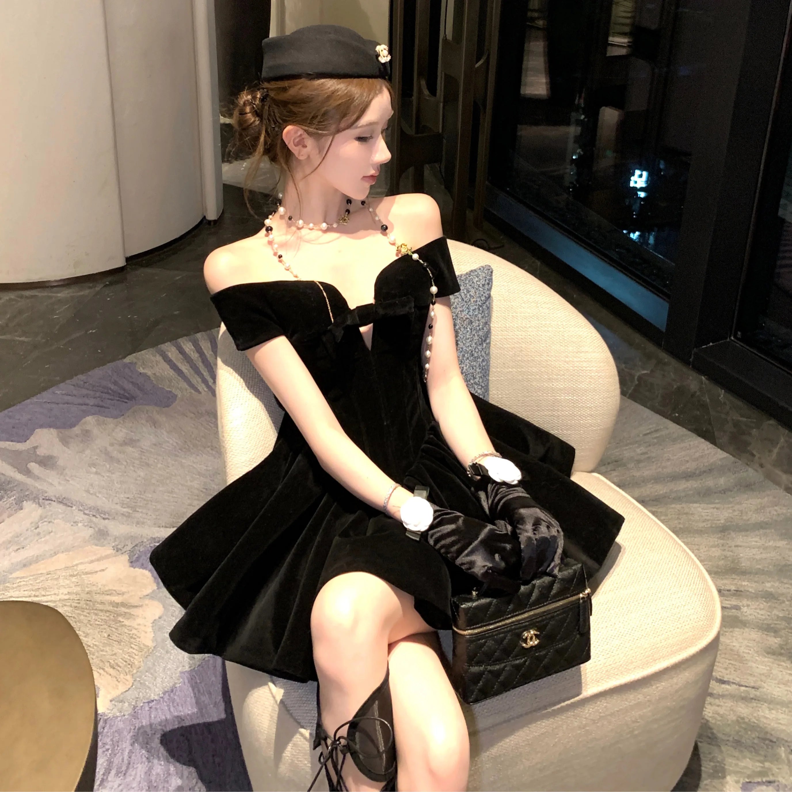 AIERTU  -  Summer French Fashion Elegant High End Evening Dress Women's Sleeveless Off Shoulder Backless Sexy Mini Dress Party Banquet Gown Aiertu