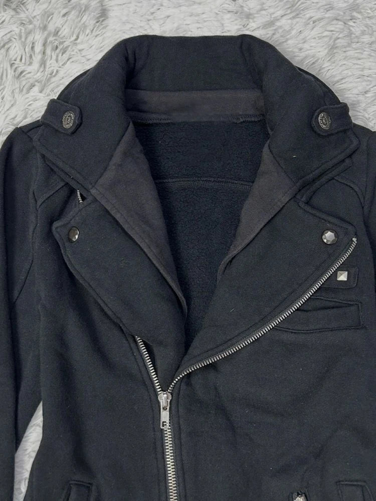 AIERTU  -  Subcultural Vintage Design Sense Wearing Metal Zipper Semi High Neck Jacket Slim Fit Women In Autumn Fashionable Jackets Coats Aiertu