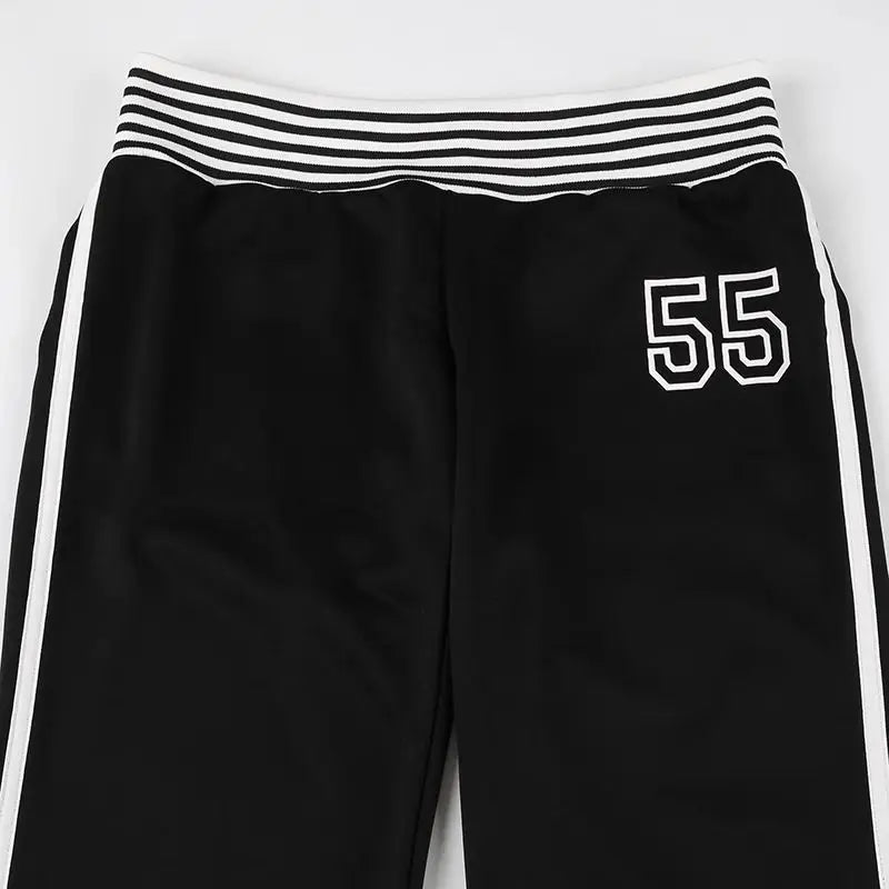 AIERTU  -  American Simple Stripe Casual Trousers Print Slim Knit All-match Office Lady Pants Straight Personalized Streetwear Hip Hop Pant Aiertu