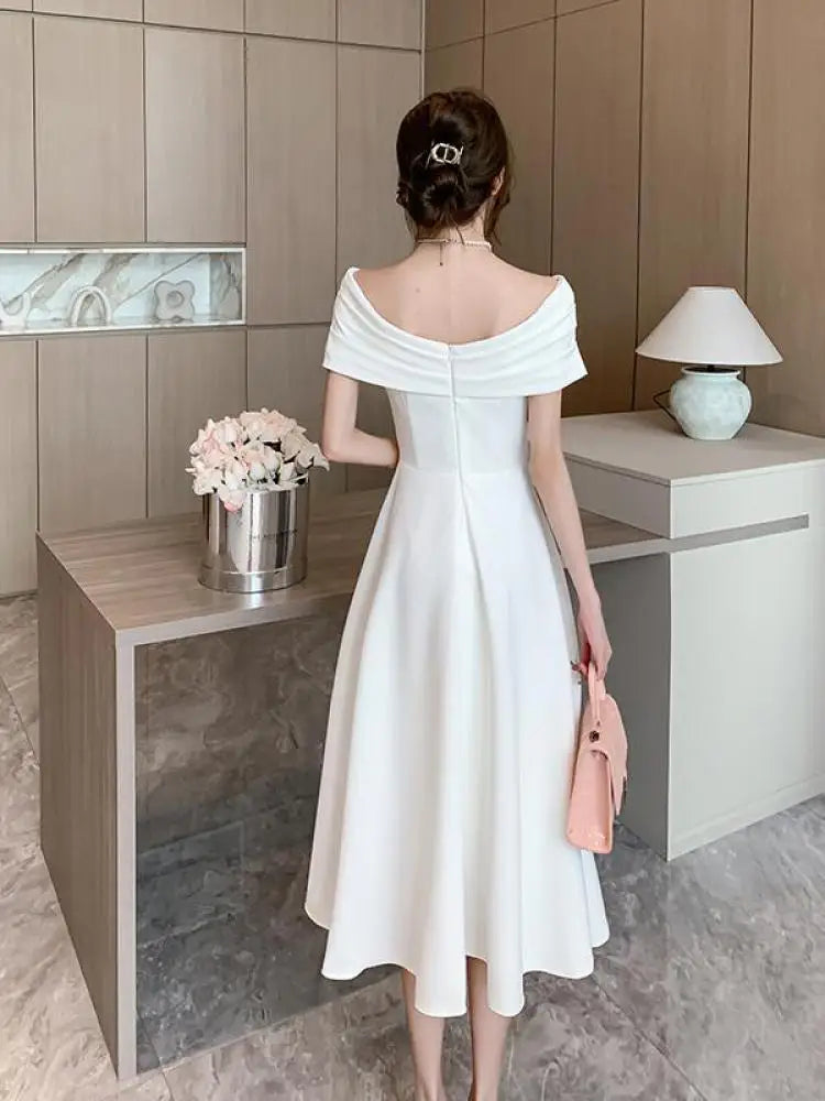 Aiertu Elegant Evening Dress For Women Sleeveless Fashion Fairy Birthday Party Dress Solid Midi 2024 New Summer Sexy Engagement Dresses Aiertu