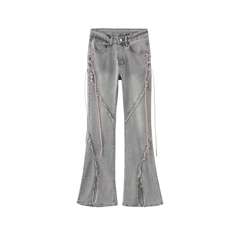 Aiertu Harajuku Streetwear Retro Fashion Women High Waist Jeans Horn Fork Design Wide Leg Straight Loose Denim Trousers Y2K Baggy Pants Aiertu