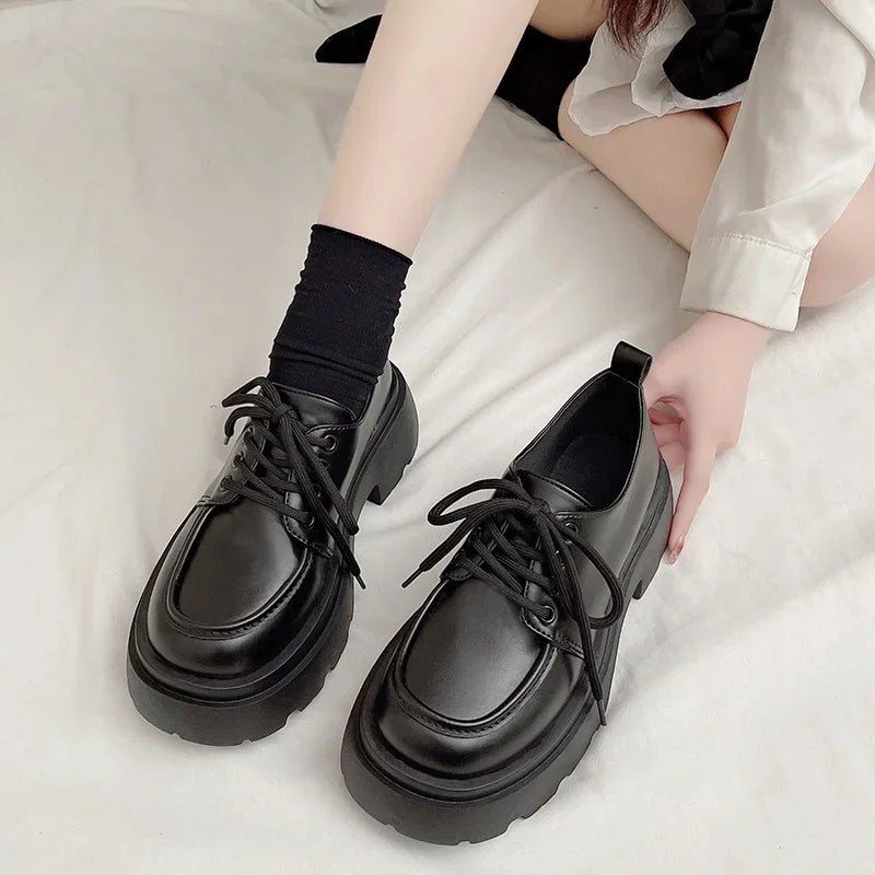 Aiertu Back  to school Women Spring New Black Platform Flats Shoes Women Loafers Slip on Boat Shoes Designer Casual Leather Oxfords Aiertu