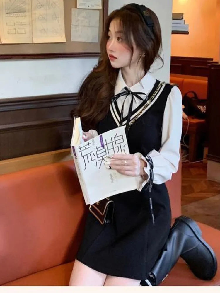 Aiertu Coquette Preppy Style School Dress Polo Korean Fashion Kawaii Student Fake Two Pieces Mini Short Dresses Autumn Aiertu