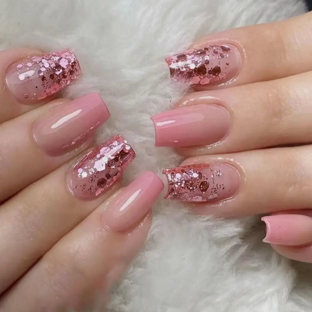 Aiertu 24pcs Gradient Fake Nails French Ballerina Nail Waterproof Faux Medium Coffin false nails Fingernails Press on Nails Tips aiertu
