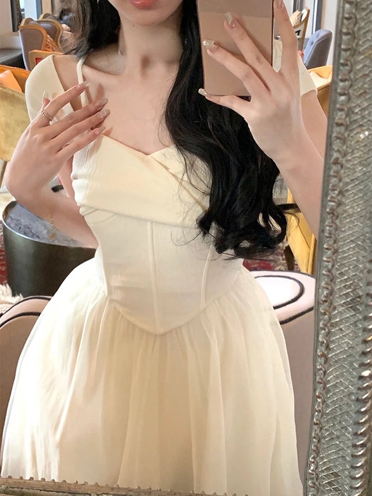 Aiertu Pure Color French Elegant Dress Office Lady 2023 Summer Short Sleeve Fairy Midi Dress Casual Fashion Evening Party Dress Woman Aiertu