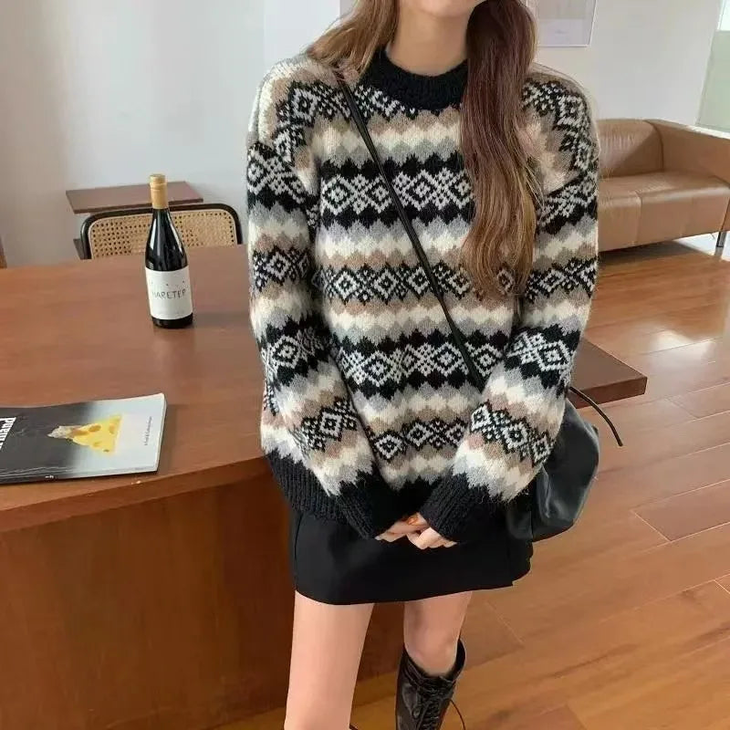 AIERTU  -  Lazy Style Sweater Womens Autumn Winter New Style Korean Fashion Loose Slim Fit Pullover Crew Neck Knitted Top Womens Aiertu