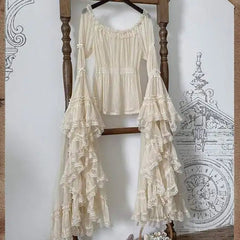 AIERTU  -  Mesh Blouses Flare Sleeve Spring Autumn Japanese Style Lolita Girls Women Shirts Solid Ruffles Vintage Thin Elegant Blusas Aiertu