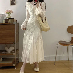 AIERTU  -  Flowers Mermaid Dresses for Women Flare Sleeve Korean Fashion Long Dress Spring Autumn Elegant Vestidos Mujer Aiertu