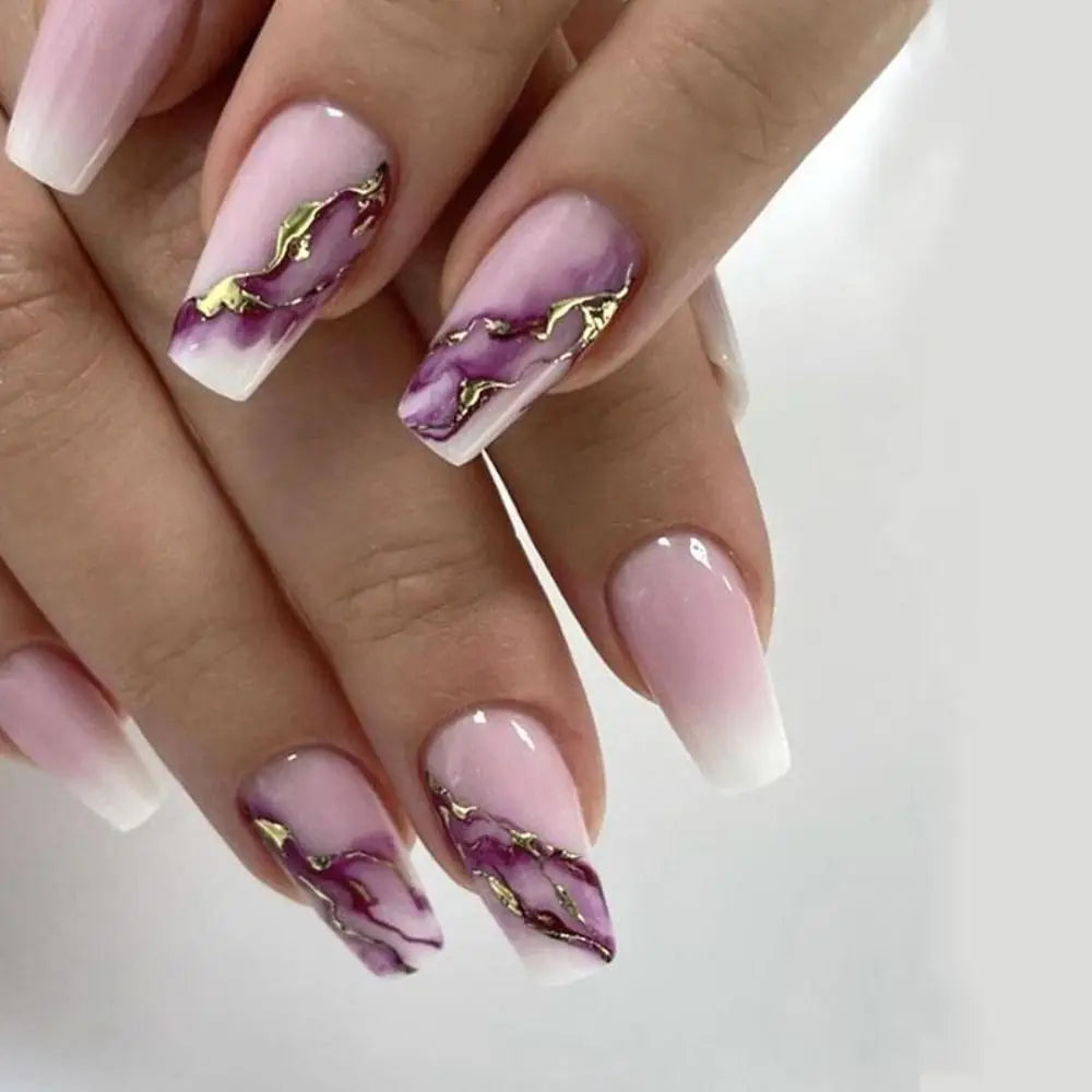 Aiertu 24pcs Gradient Fake Nails French Ballerina Nail Waterproof Faux Medium Coffin false nails Fingernails Press on Nails Tips aiertu