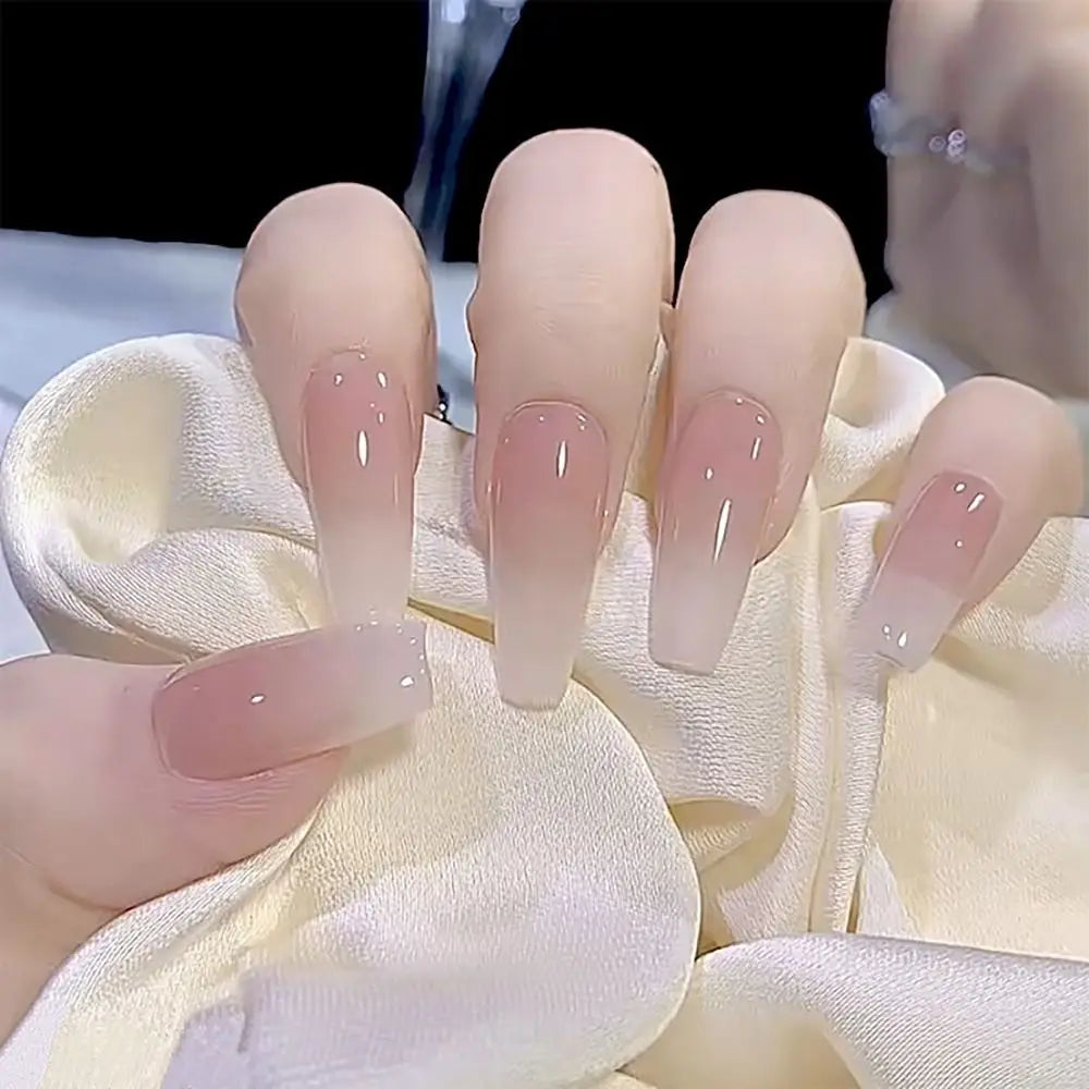 Aiertu 24pcs Gradient Fake Nails French Ballerina Nail Waterproof Faux Medium Coffin false nails Fingernails Press on Nails Tips aiertu