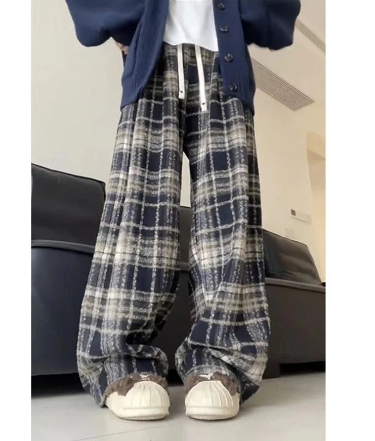 Aiertu Women Baggy Plaid Sweatpants Harajuku Jogger Streetwear Fashion Oversize High Waist Y2k Pants Vintage Wide Leg Trousers Clothes Aiertu