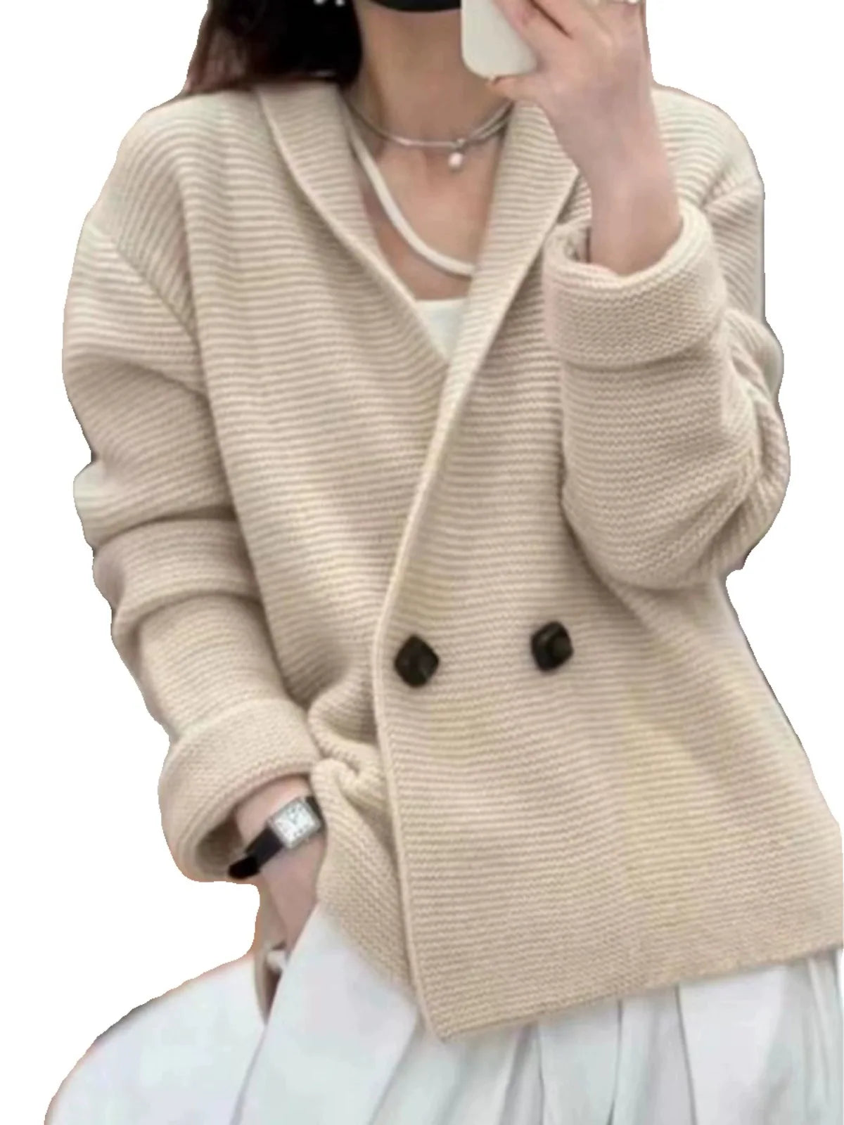 European 100% cashmere knitted cardigan coat Female autumn and winter temperament  loose wool sweater coat Aiertu