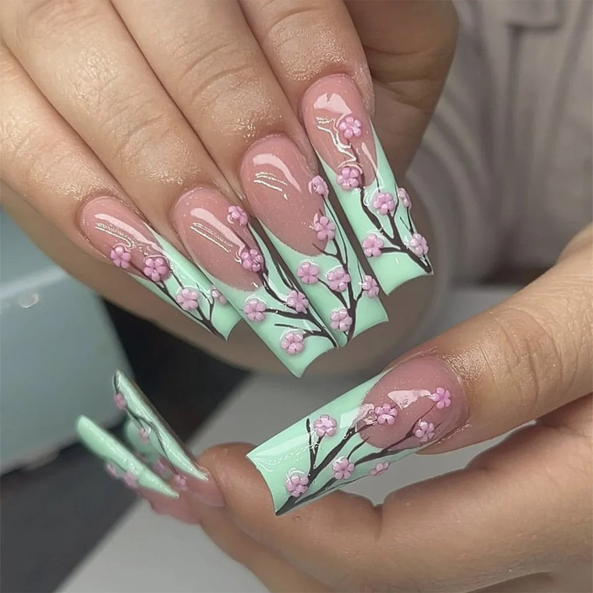 Aiertu 24pcs Artifical Bails With Glue Fake Nail Tips With Design Detachable Press On Nails Long Fake Nail Finished Nail Piece Sticker Aiertu