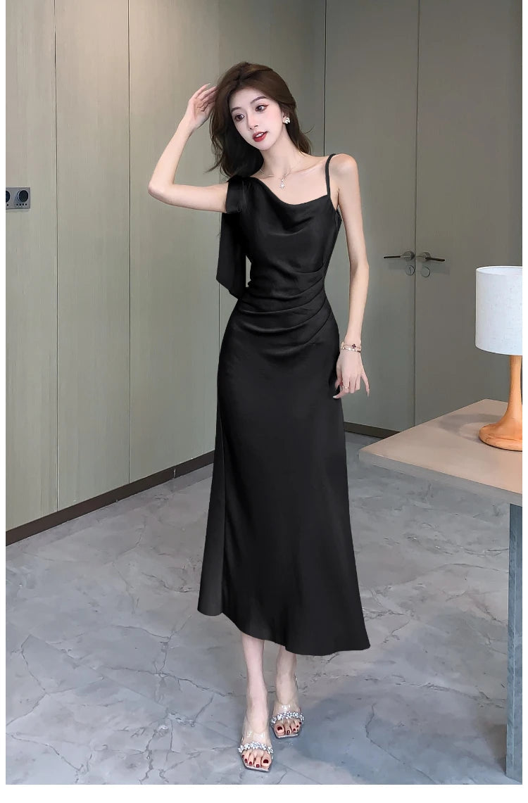 Aiertu Spaghetti Strap Women Fashion Satin Midi Dress Sleeveless Casual Solid Chic Bodycon Slim Party Dresses Female Vestidos New Aiertu