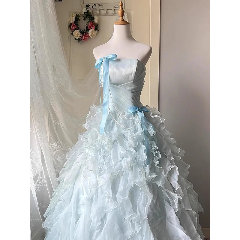 AIERTU  -  Sweet Fairy Japanese Original Lolita Blue Evening Dress Bar Mitzvah Princess Style Birthday Banquet Bow Dresses Aiertu