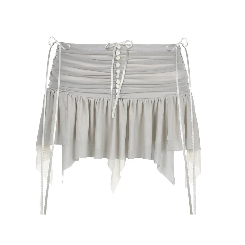 Aiertu Y2k Two Piece Set Outfit Aesthetic Fairy Grunge Mesh Irregular Short Skirt And Crop Top 2023 Summer Chic Women Matching Sets Aiertu