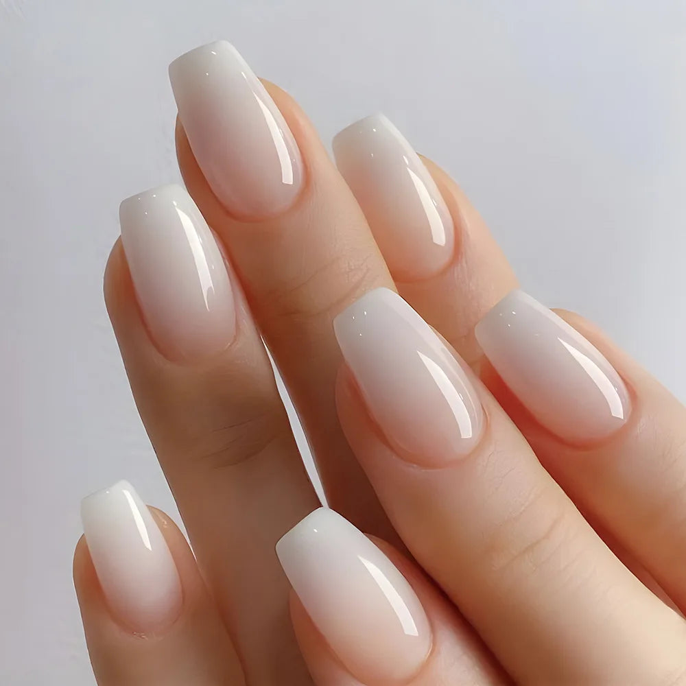 Aiertu 24pcs Gradient Fake Nails French Ballerina Nail Waterproof Faux Medium Coffin false nails Fingernails Press on Nails Tips aiertu