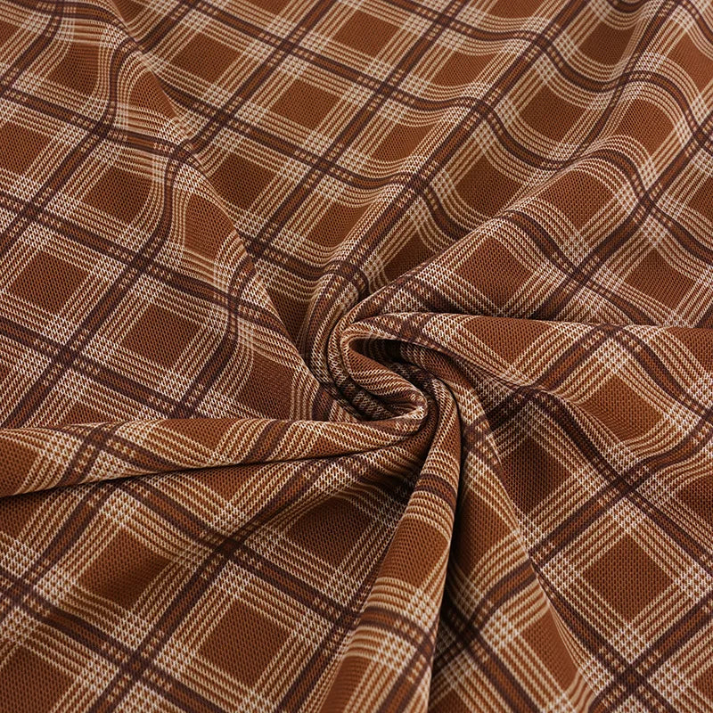 AIERTU  -  Plaid Midi Skirt High Waist Mesh A Line Skirt Brown Checkered Lace Trim Wavy Hem Vintage Streetwear Ladies Skirt Aiertu
