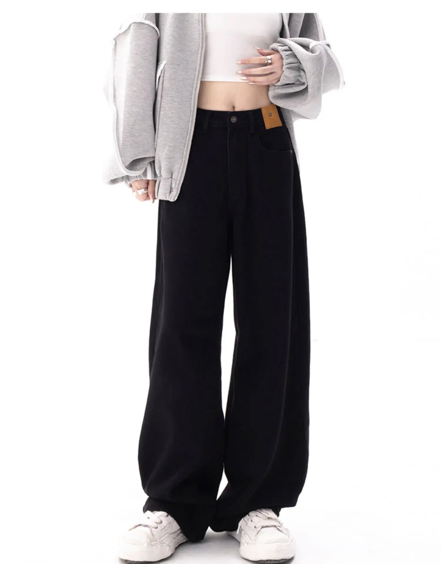 Aiertu Black Baggy Straight Jeans Women Korean Fashion Streetwear High Waist Wide Leg Denim Pants Female Loose Mopping Jean Trouser Y2K Aiertu