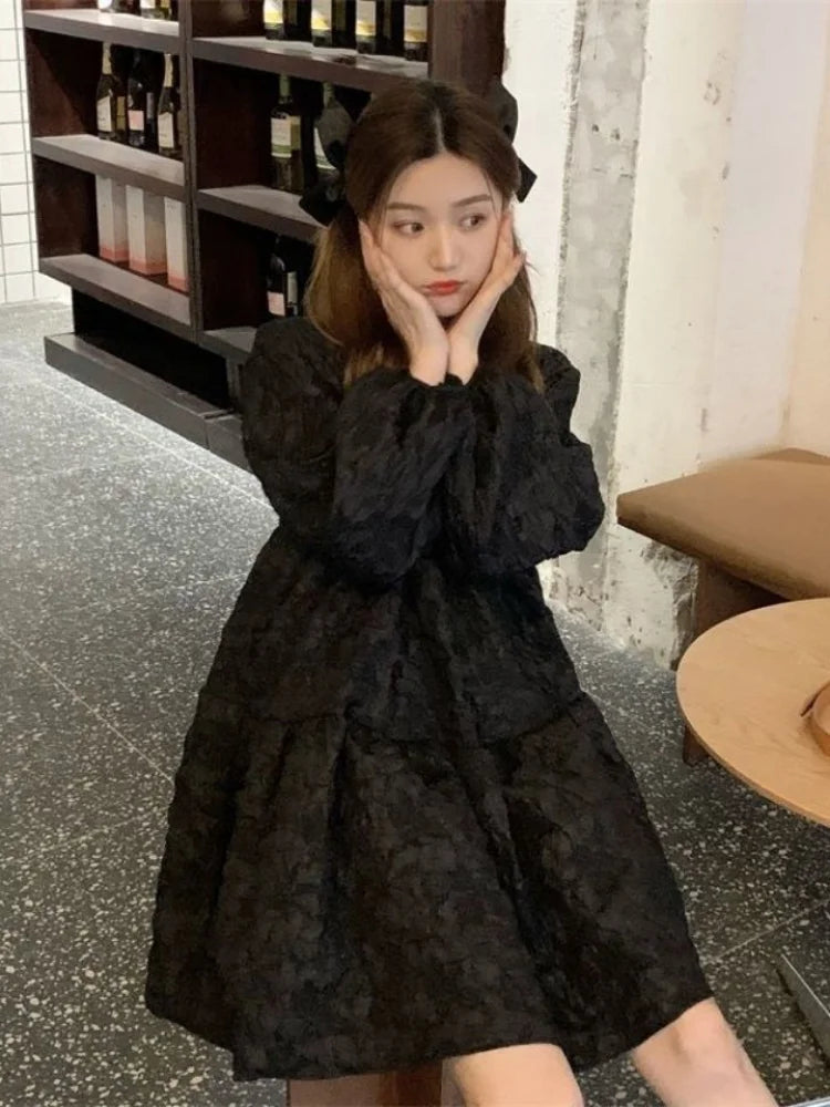 Aiertu Gothic Harajuku Oversized Black Dress Women Goth School Student Long Sleeve Short Dresses Autumn Korean Fashion Kpop Aiertu