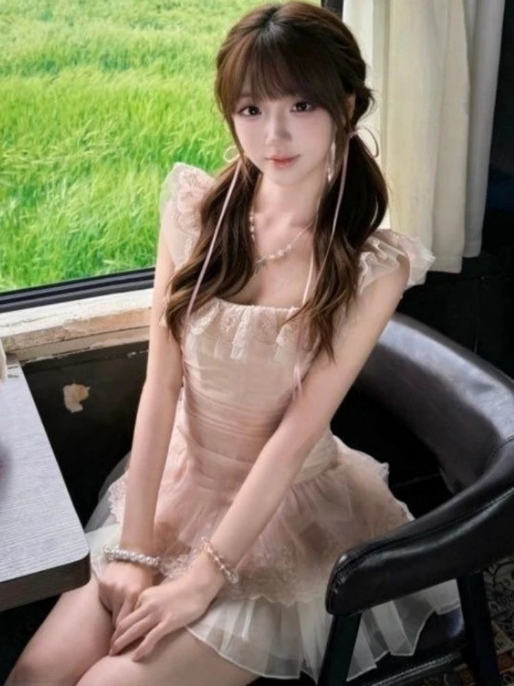 AIERTU  -  Japanese Sweet Kawaii Dresses Women Chic Y2k Design Cute Pink Mini Dress Harajuku Fashion Princess Birthday Party Lovely Outfits Aiertu