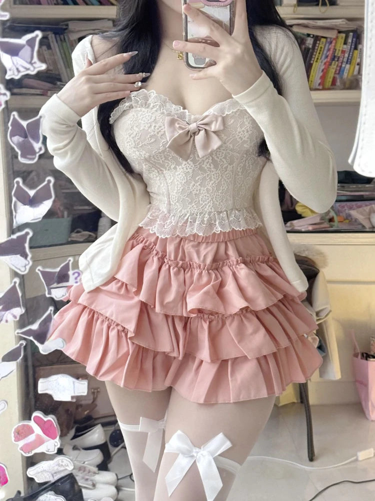 Aiertu Summer 2000s Kawaii Sweet Cake Skirts Casual Sweet High Waist Y2k Mini Skirts Women Japanese Style Fashion Slim Shorts Hot Gilrs Aiertu