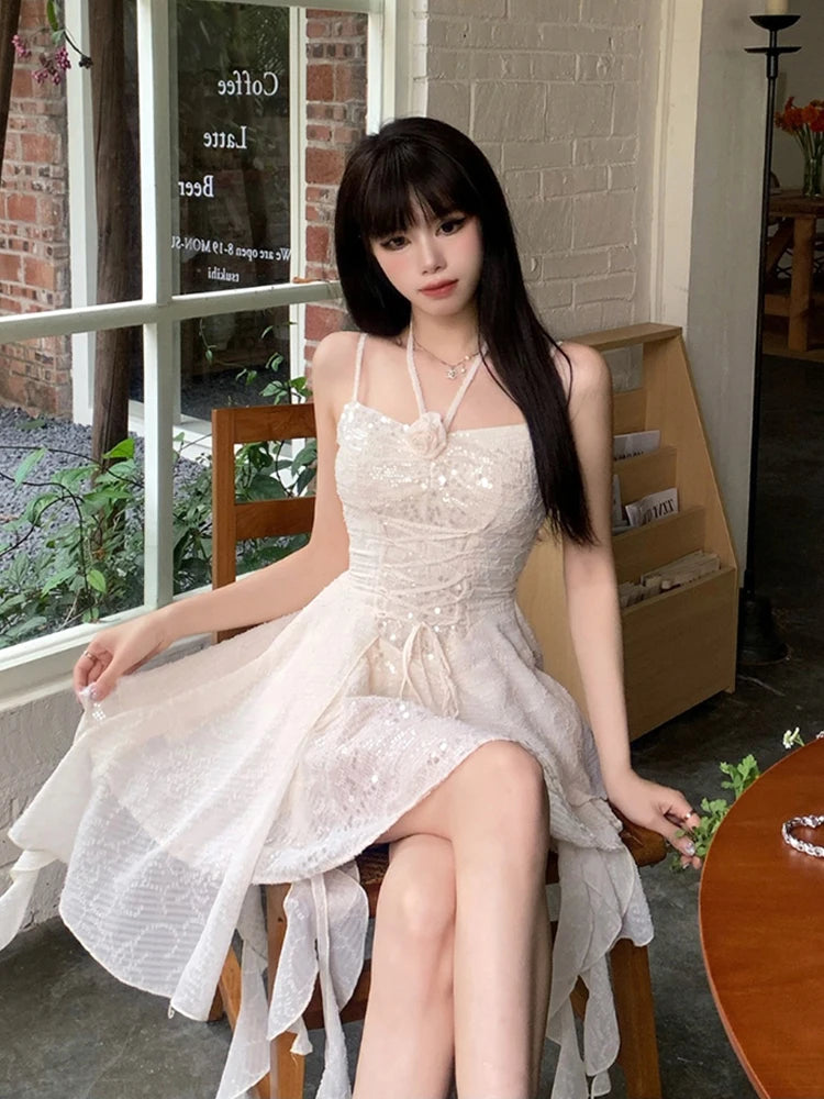 Women's A-line Luxury Dress Y2k Elegant Vintage Off Shoulder Sleeveless Mini Sequins Bandage Dress Party Club Aiertu