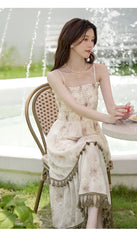 Aiertu 2024 Autumn Vintage Elegant Slip Dress Women Casual Fashion Korean Style Floral Dress Female Beach Evening Party Vacation Dress Aiertu