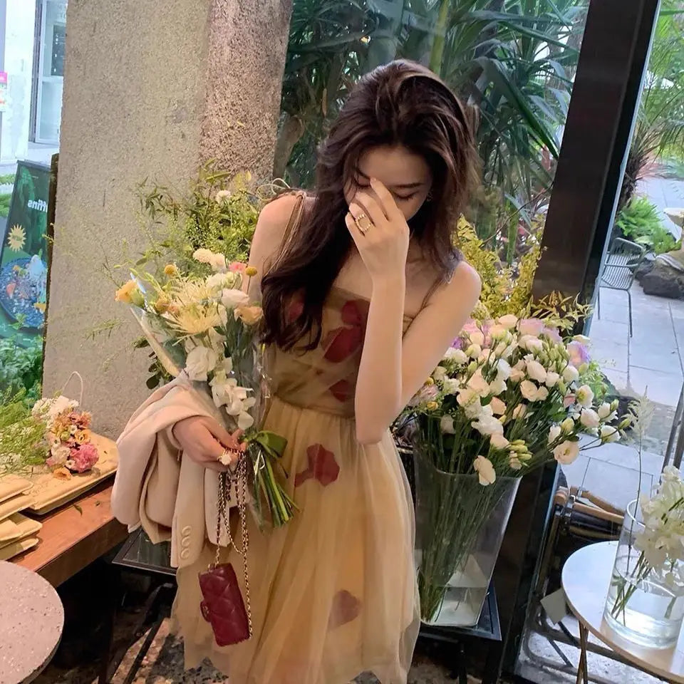 Aiertu Vintage Floral Strap Dress Women Sexy Backless Evening Party Fairy Dress  Spring High Street Korean Beach Casual Dress Aiertu