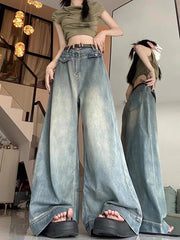 Aiertu Spring Women Vintage Y2k Baggy Jeans High Waist Oversized American Trouser Denim Wide Leg Streetwear Straight Basic Pants Aiertu