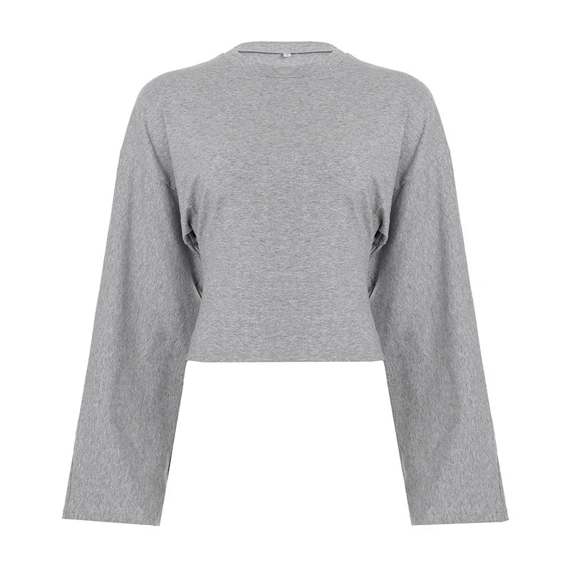AIERTU - Casual Simple Long Sleeve Round Collar Solid Streetwear Women T-shirts Loose Early Autumn Basic Club Tops Clothing  Aiertu