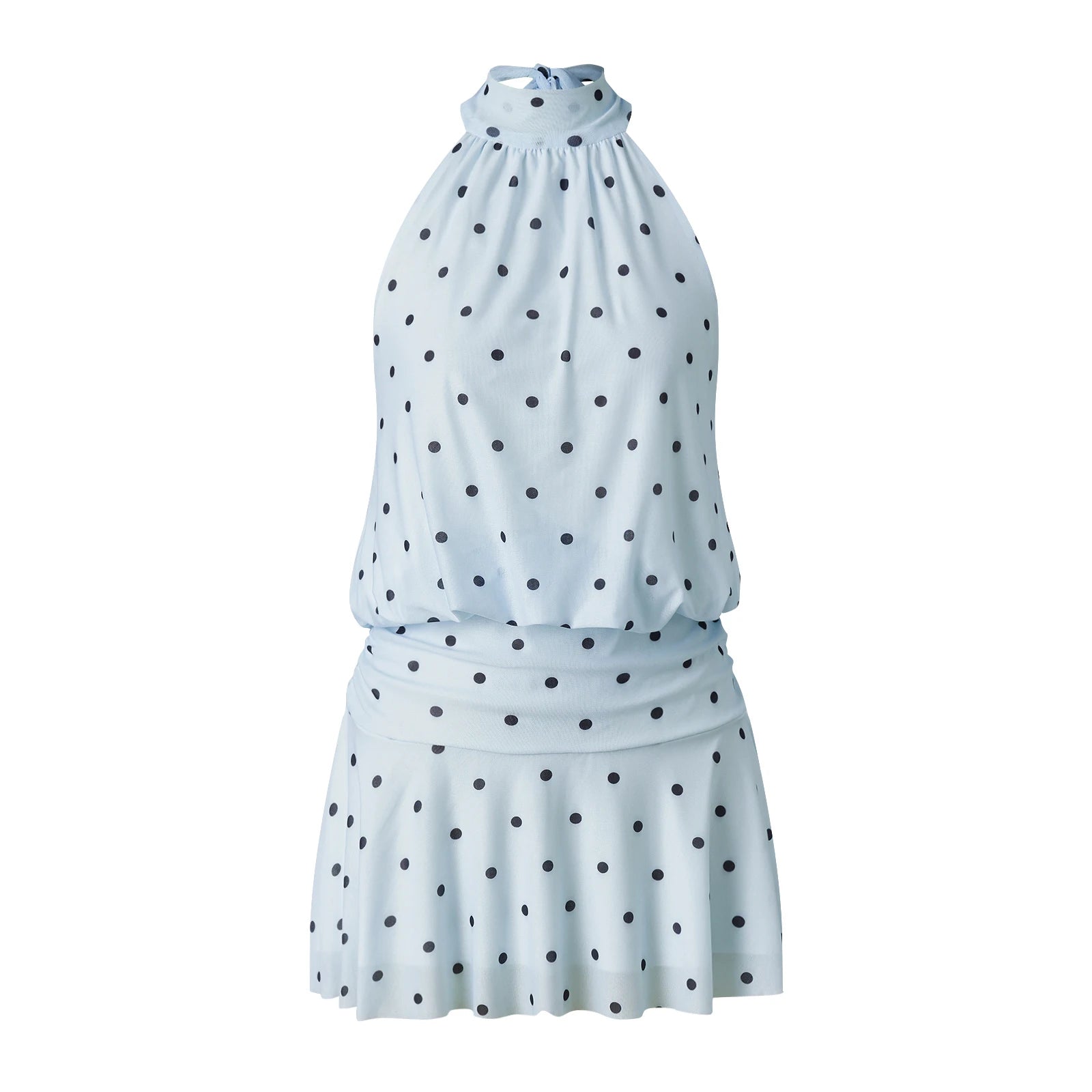 AIERTU  -  Women Y2K Aesthetic Fairy  Halter Mini Dress Summer Dot Print Sleeveless Backless Tiered Ruffle Dress Female Mini Dress Aiertu