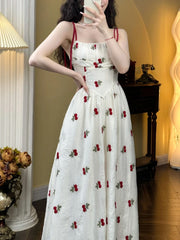 Aiertu Sweet Elegant Strap Dress Women Casual Floral Fairy Midi Dress Female 2024 Summer Fashion Korean Beach Vacation Dress Casual Y2k Aiertu