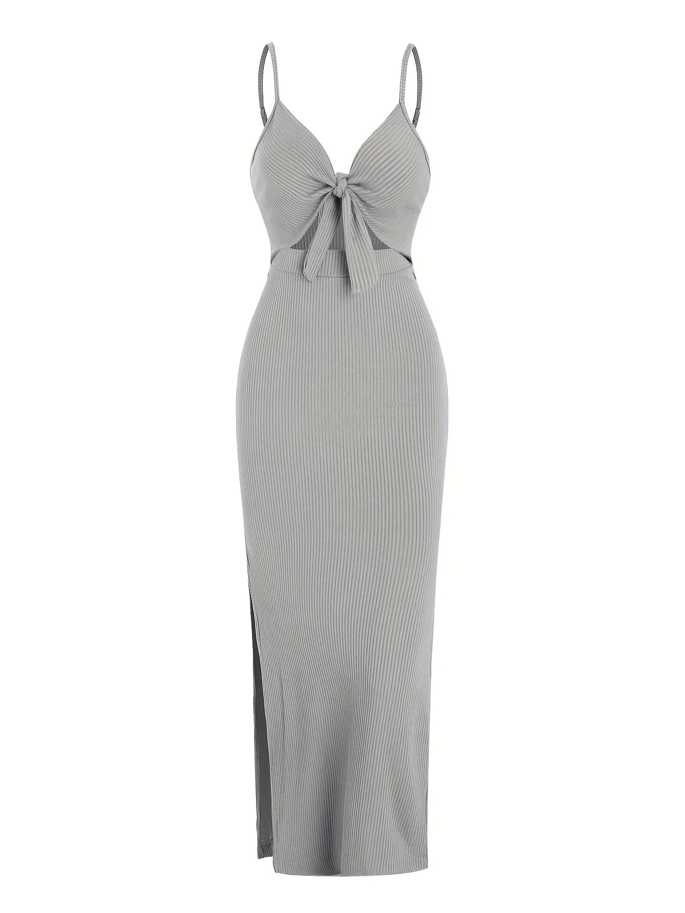 knit simple sleeveless suspender dress in spring and summer, leaking back and sexy long skirt with neck. Aiertu