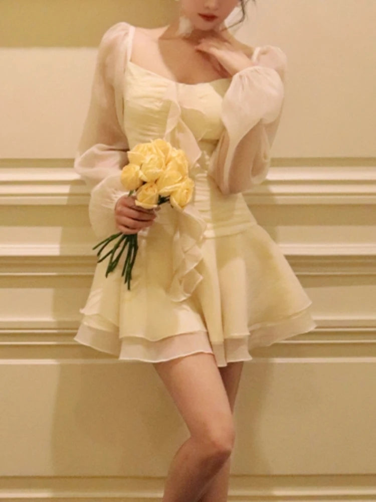 Aiertu Fashion New Women Elegant Casual A-Line Mini Dress Vintage Solid Party Chic Birthday Evening Vestidos Female One Pieces Robe Aiertu