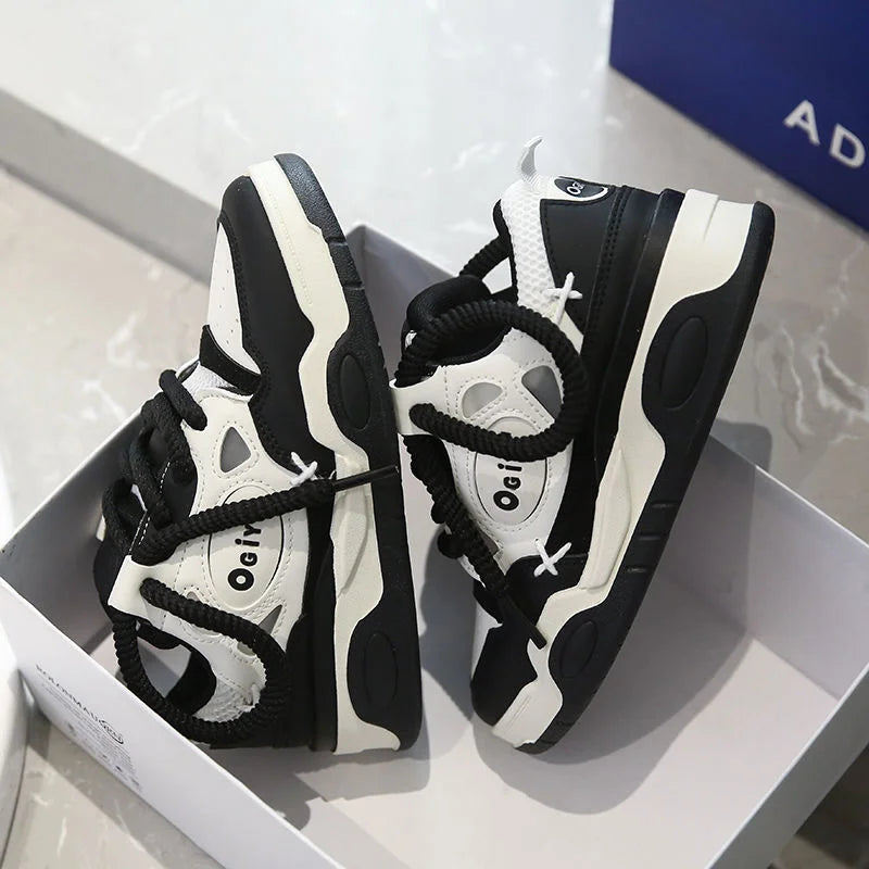 Aiertu Student Black Platform Bread Shoes for Women Couples All-match Casual Sneakerskorean Fashion Student Loose Shoes  Adult Aiertu
